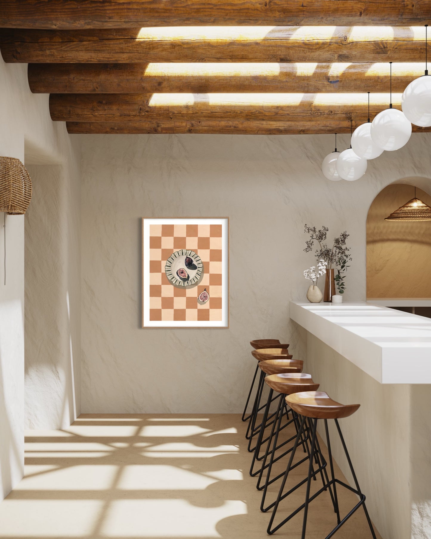 'Parisian Figs On Orange Check' Art Print