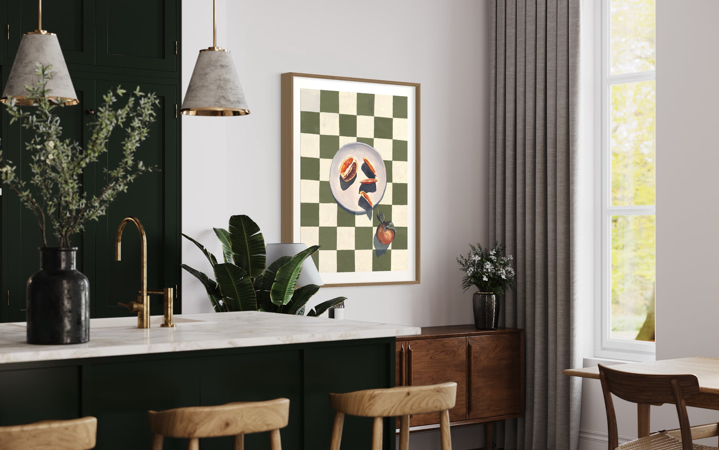 'Navel Oranges On Green Check' Original Painting