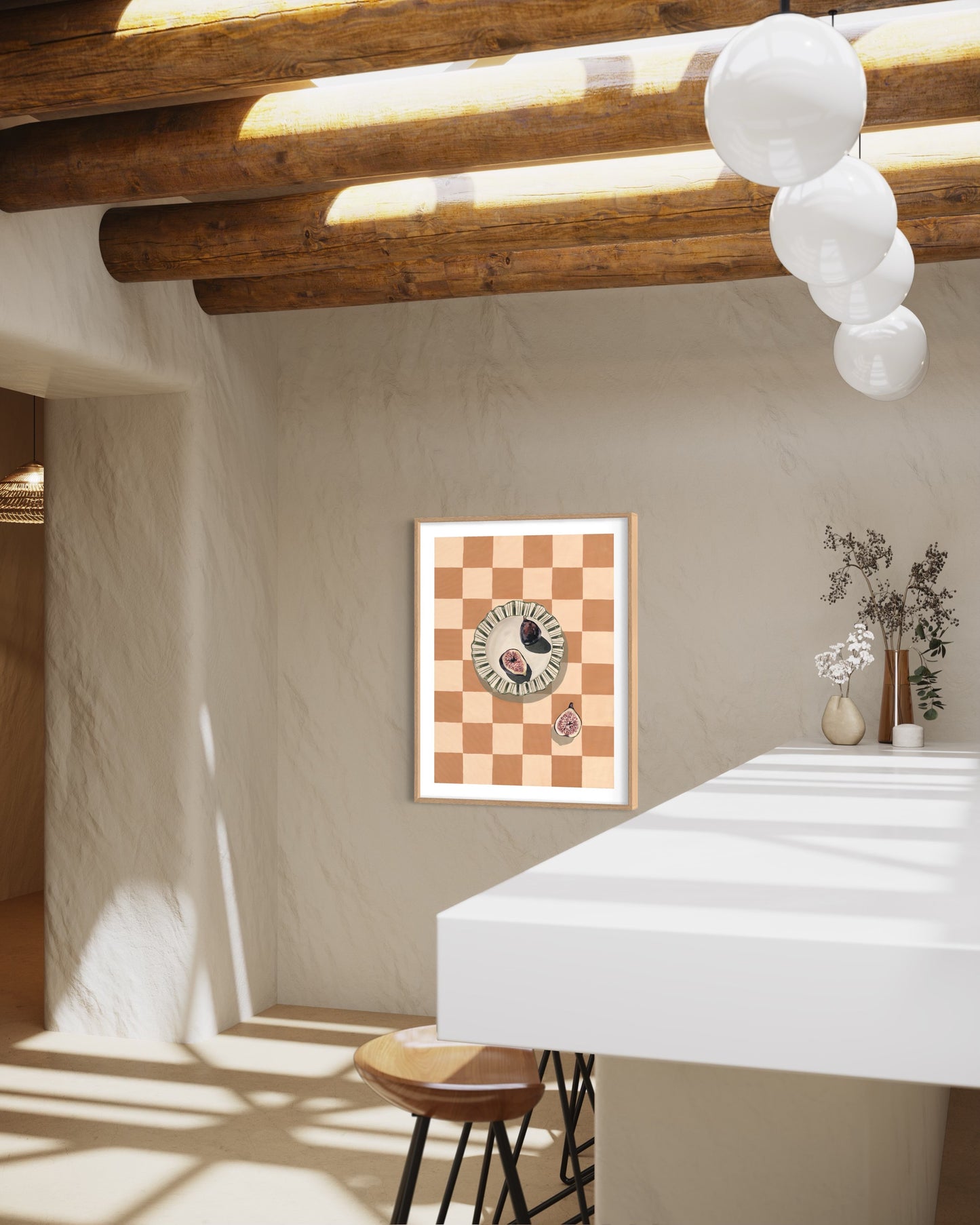 'Parisian Figs On Orange Check' Art Print