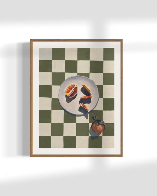 'Navel Oranges On Green Check' Art Print
